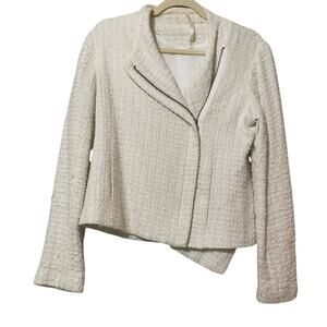 Truth & Pride Cream Tweed Moto Zip Blazer Jacket With Metallic Thread Womens M